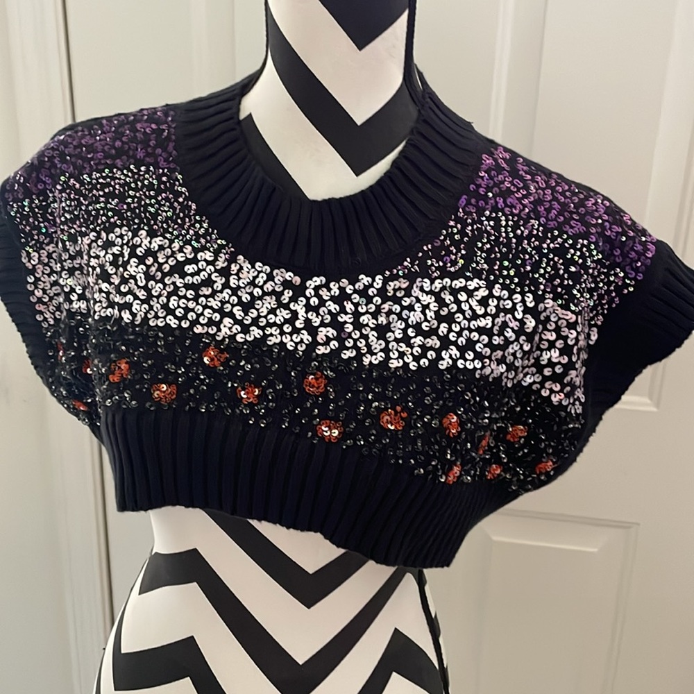Maeve crop sweater vest sequins multi color black size one for all
